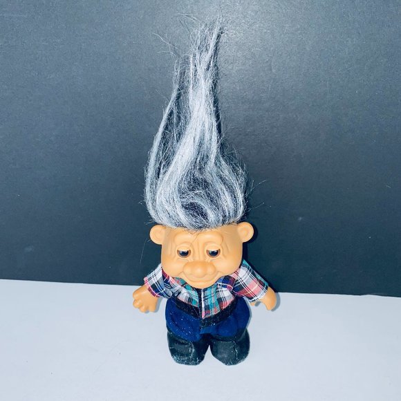 Russ Troll Doll Gray Haired Old Man Grandpa Grandfather Toy Figure - Picture 1 of 5